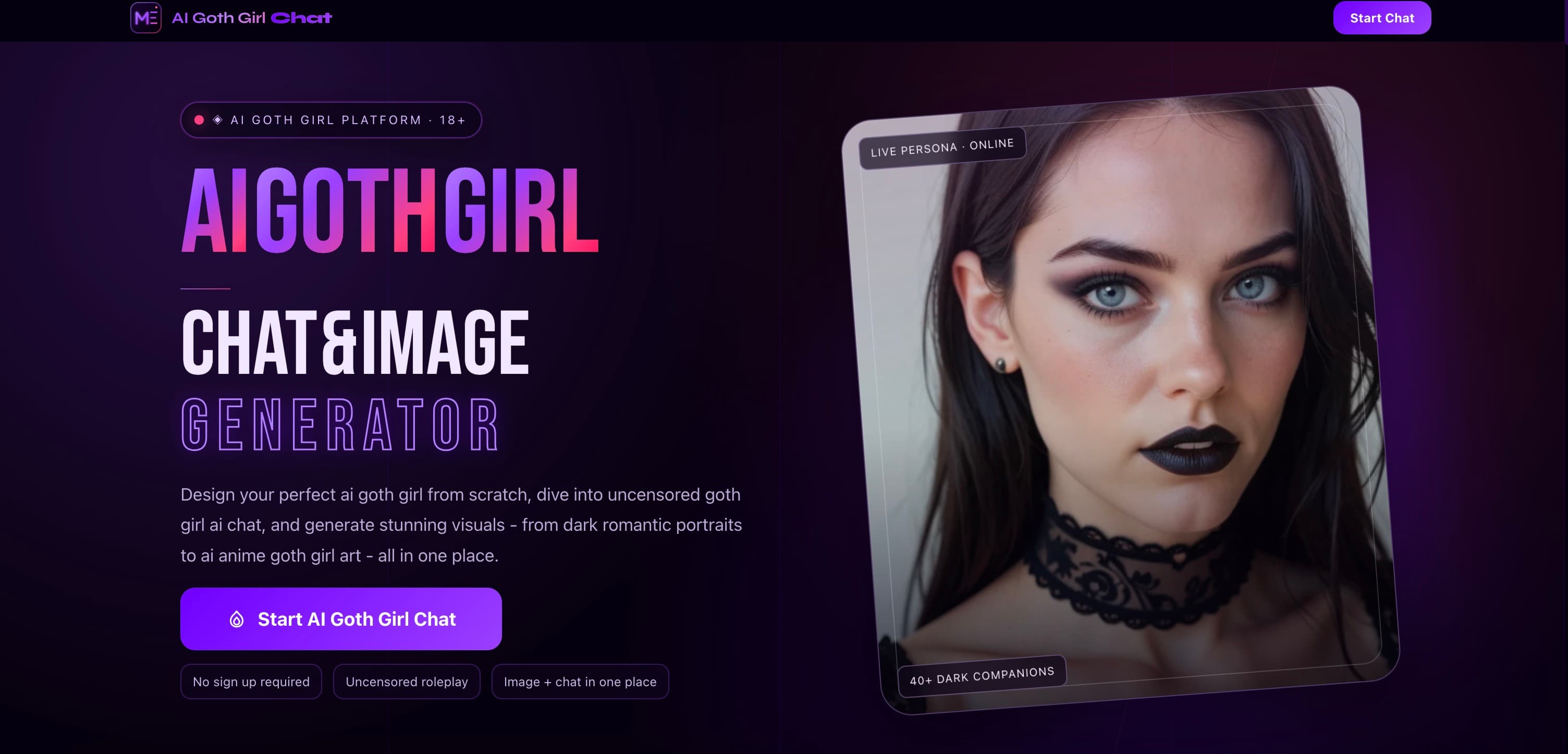 AI Goth Girl interface screenshot