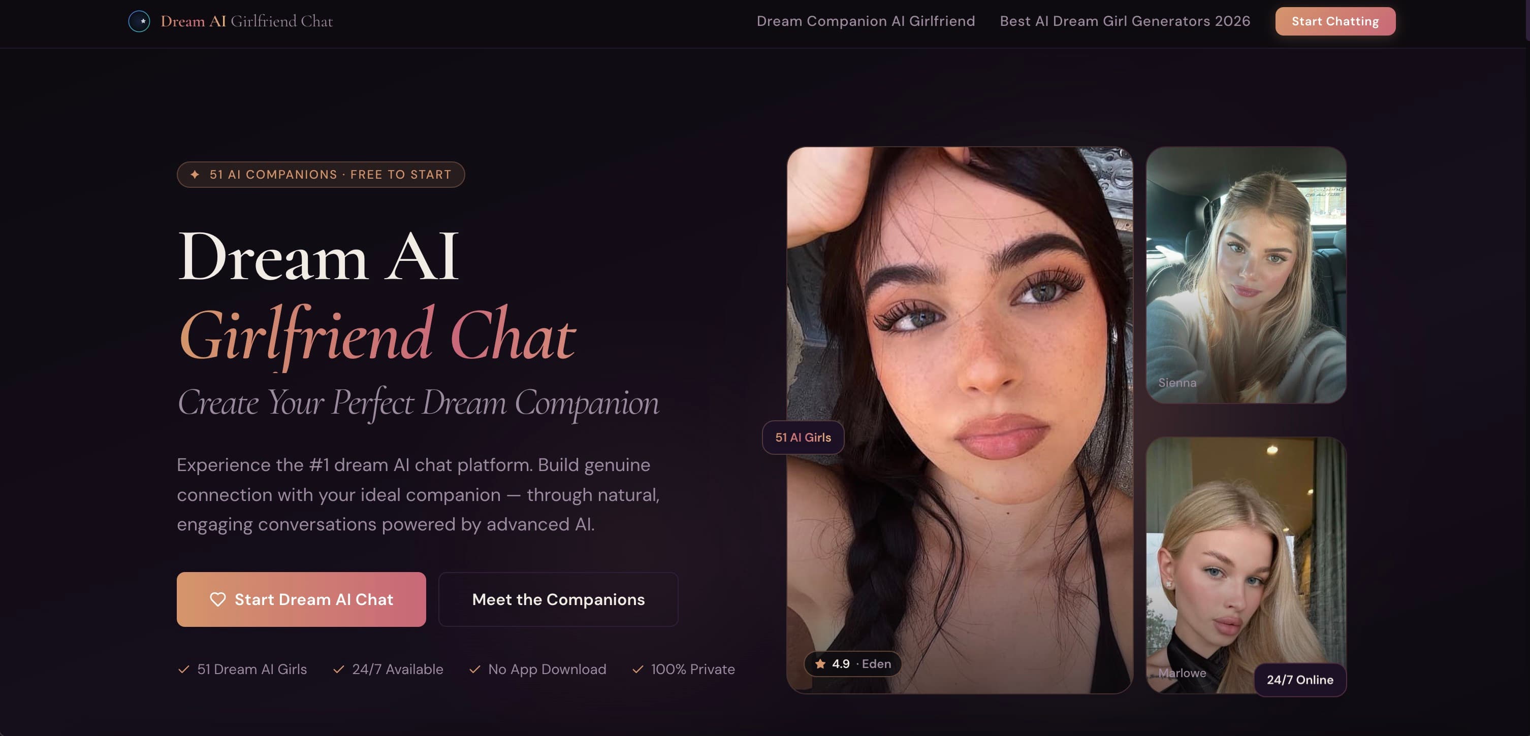 DreamGirlAI interface screenshot