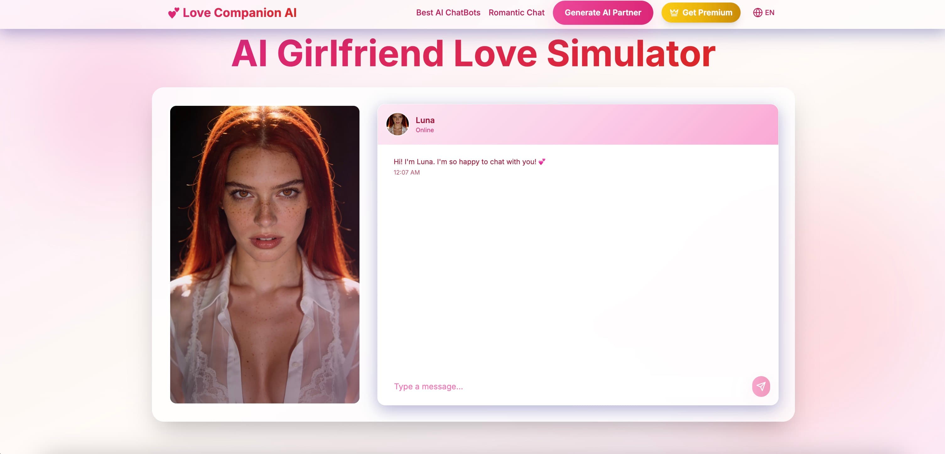 LoveCompanionAI interface screenshot