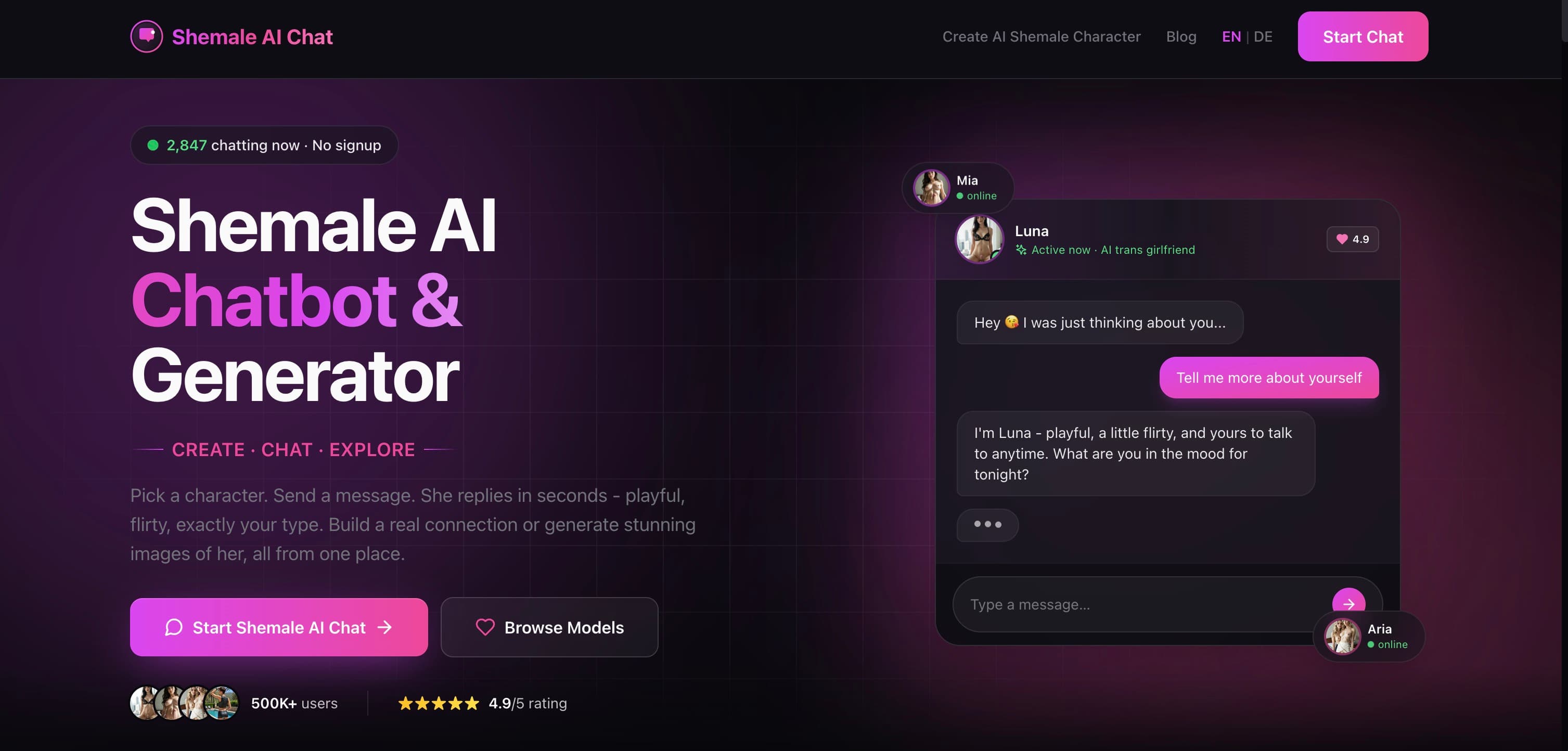 ShemaleAI interface screenshot