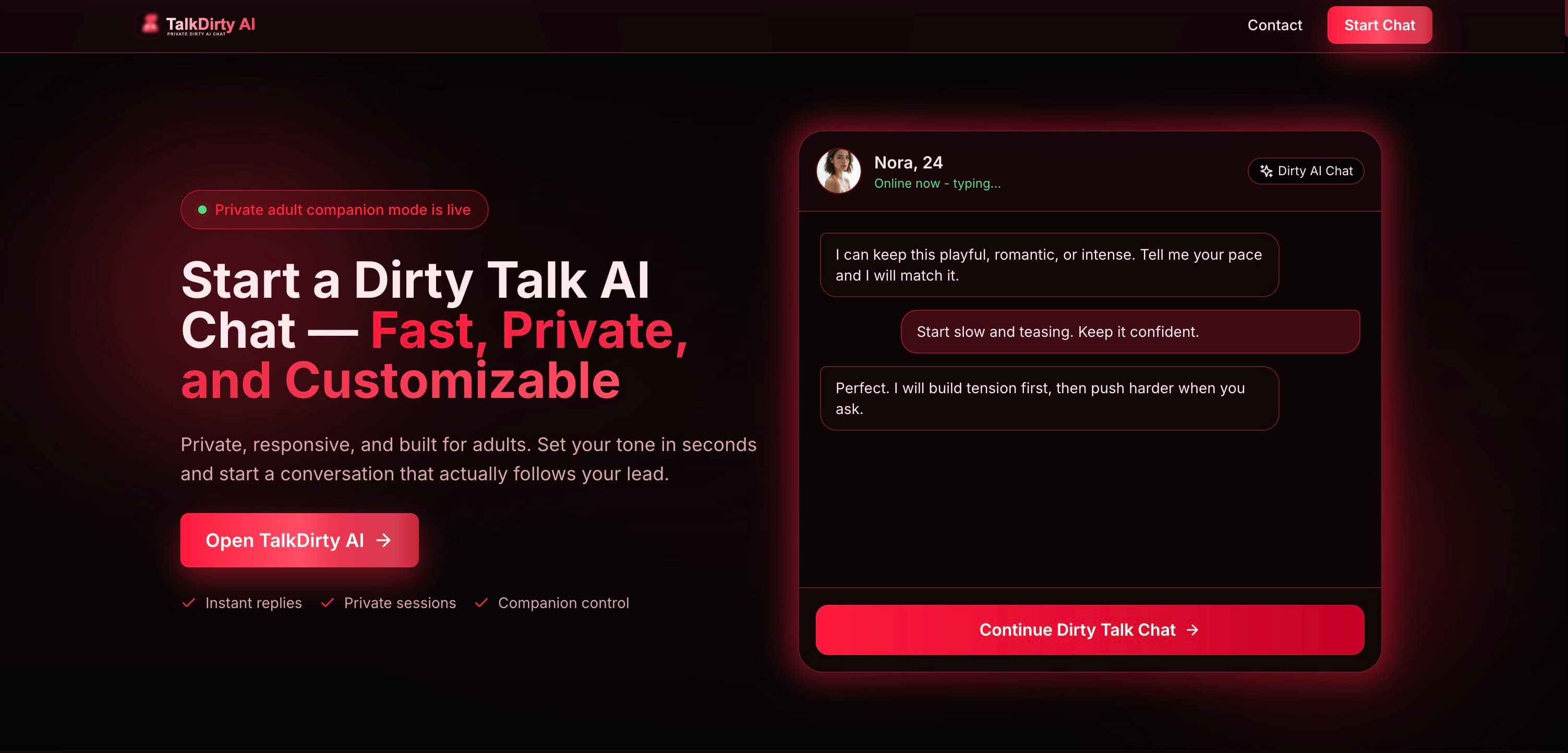 TalkDirty AI interface screenshot