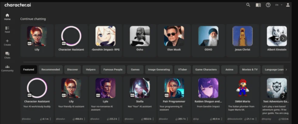 Character.AI interface screenshot