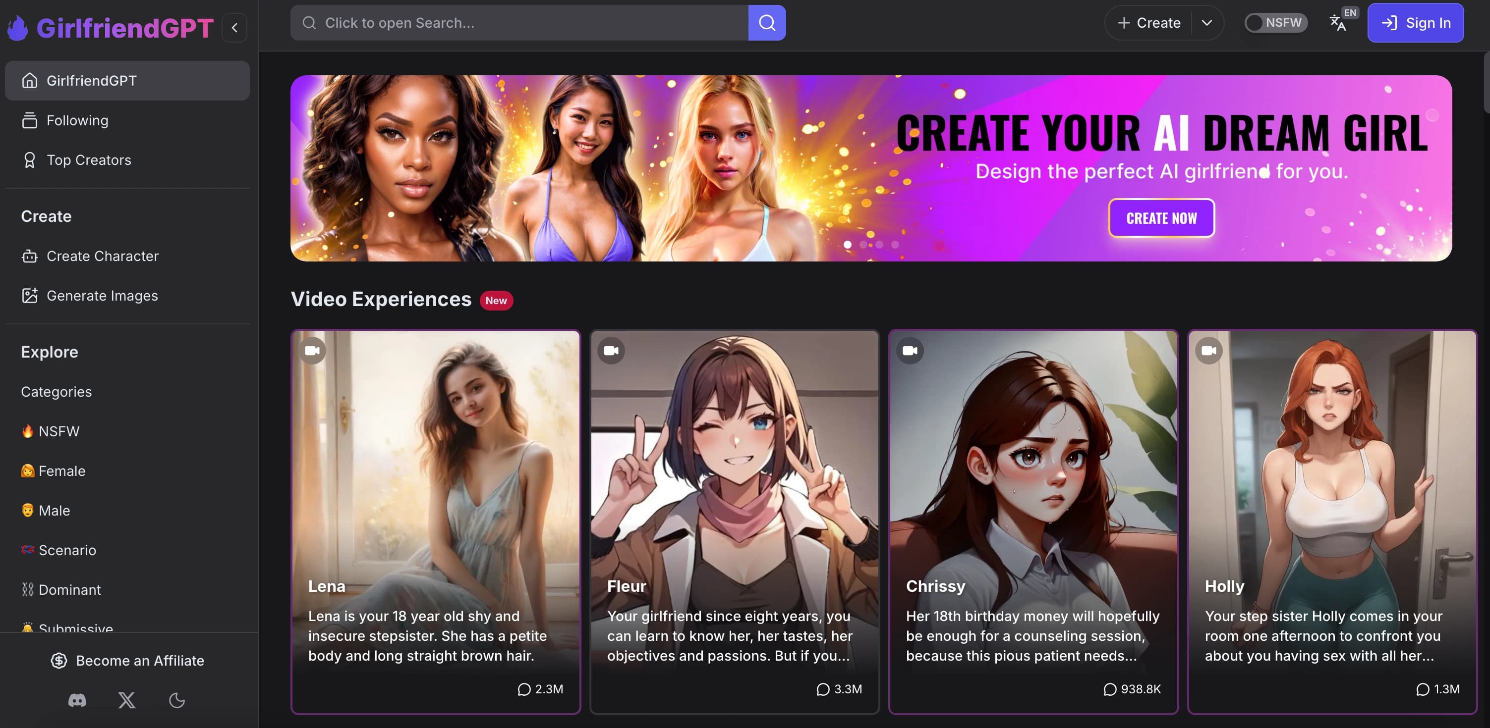 GPT Girlfriend interface screenshot