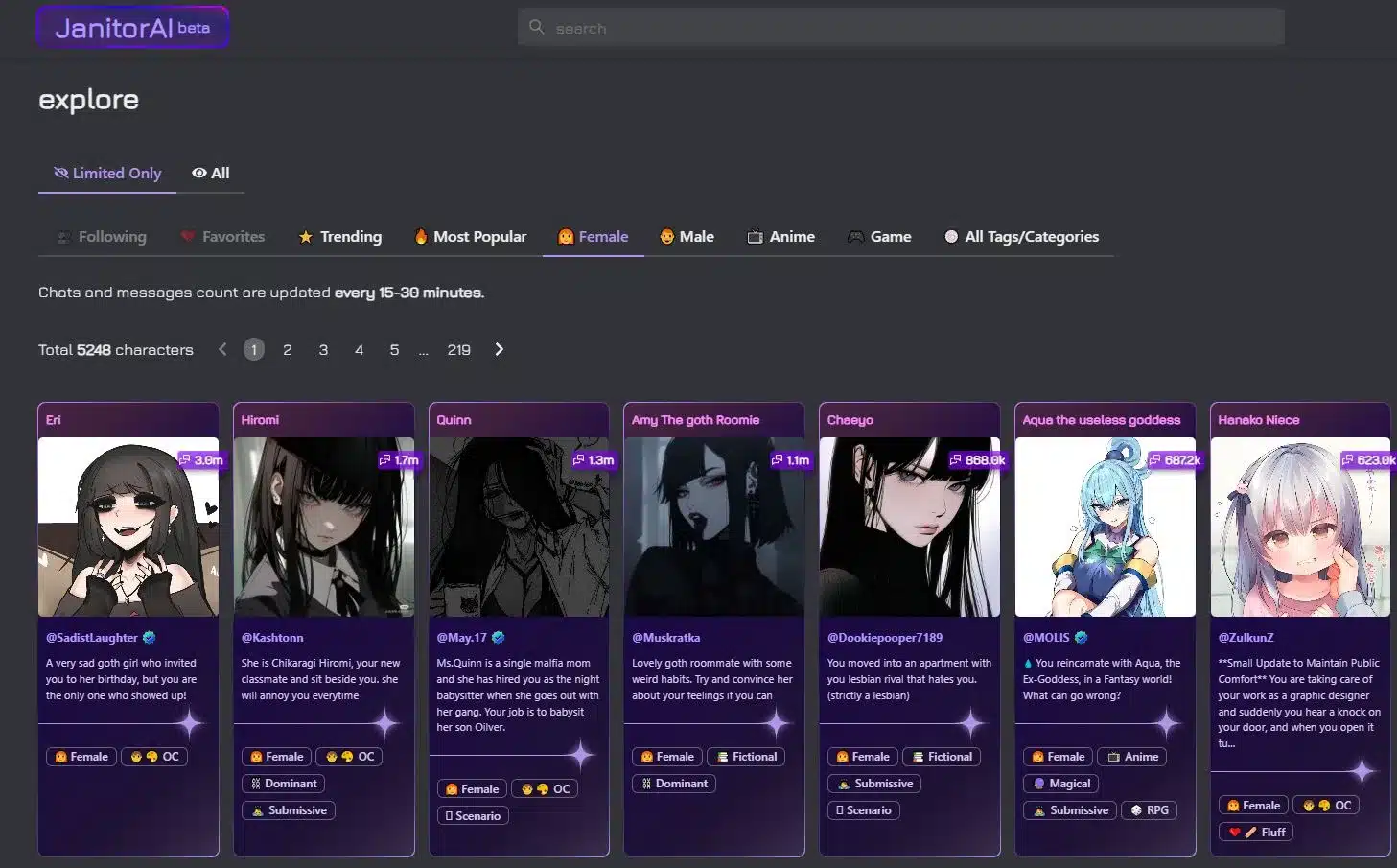 Janitor AI interface screenshot