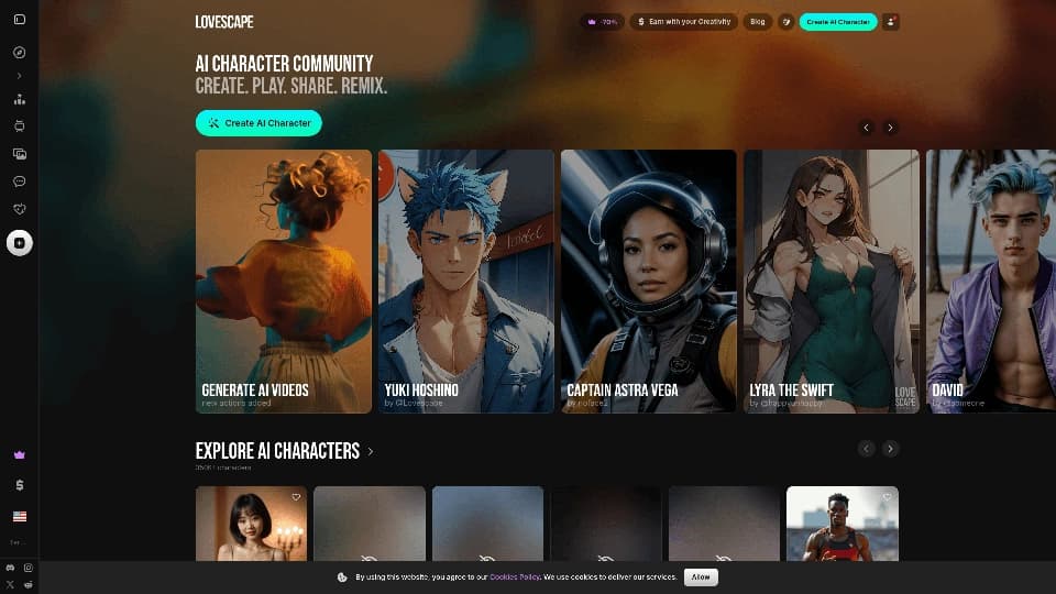 Lovescape AI interface screenshot